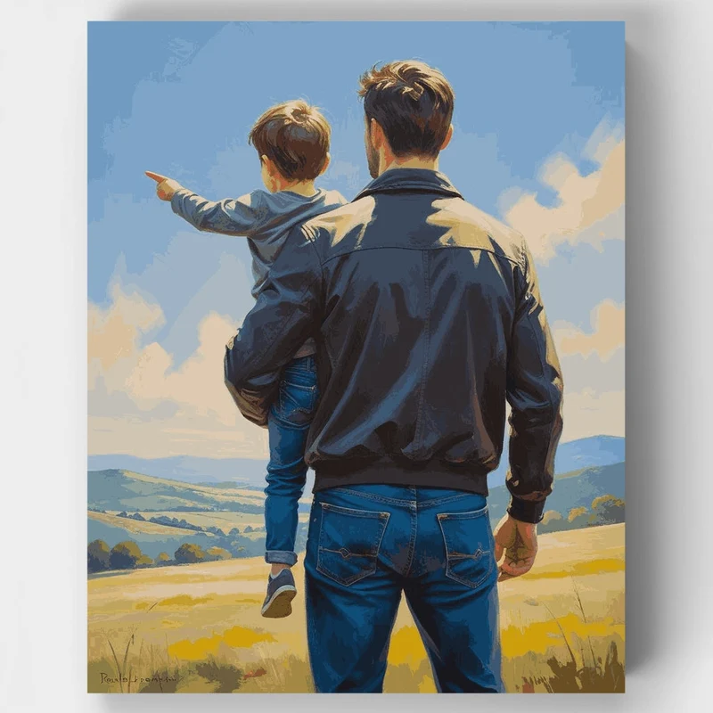 Father and Son Countryside View - Paint by Numbers Kit