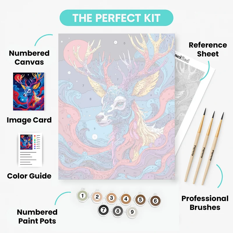 Mystical Winged Deer in Cosmic Swirls - Paint by Numbers Kit