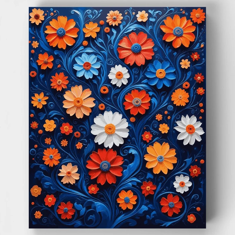 Vibrant Floral Mandala on Deep Blue - Paint by Numbers Kit