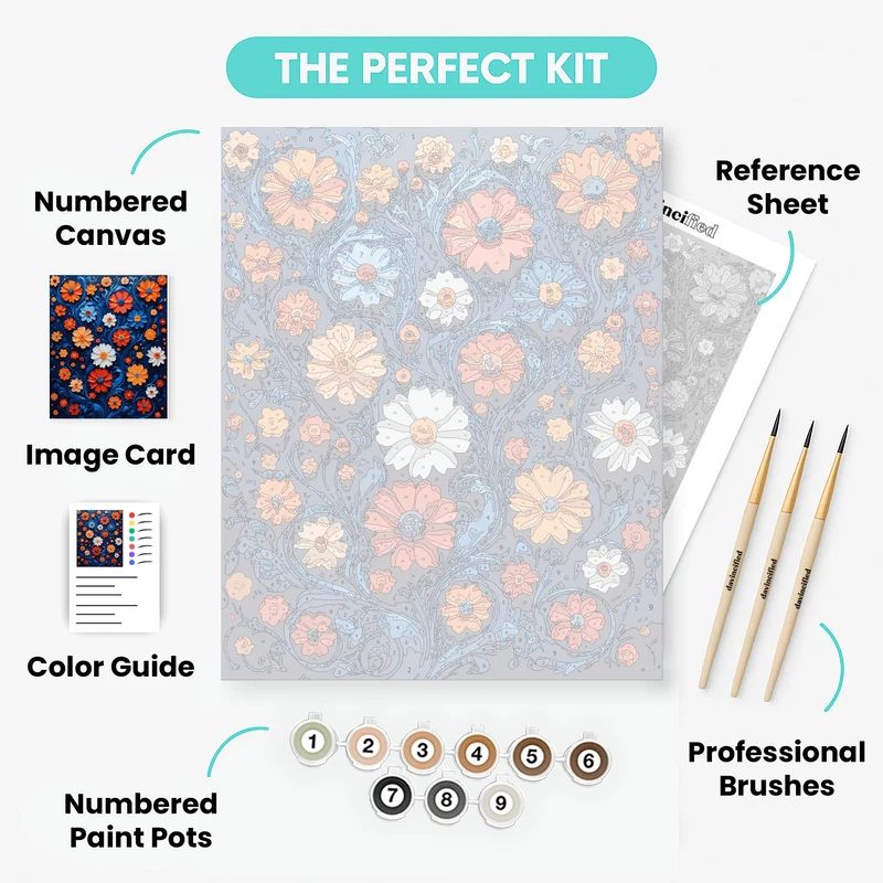 Vibrant Floral Mandala on Deep Blue - Paint by Numbers Kit
