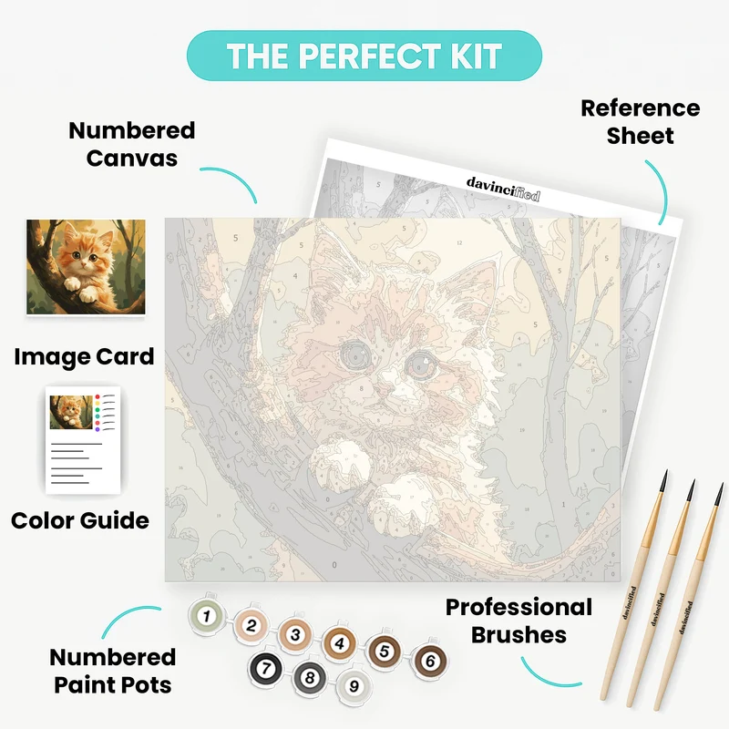 Adorable Orange Kitten in Tree - Paint by Numbers Kit
