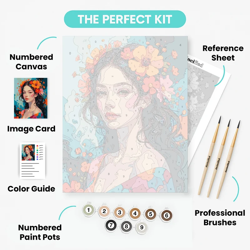 Woman with Vibrant Floral Crown - Paint by Numbers Kit