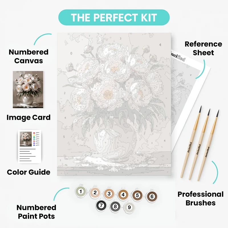 Elegant White Peonies in Vintage Vase - Paint by Numbers Kit