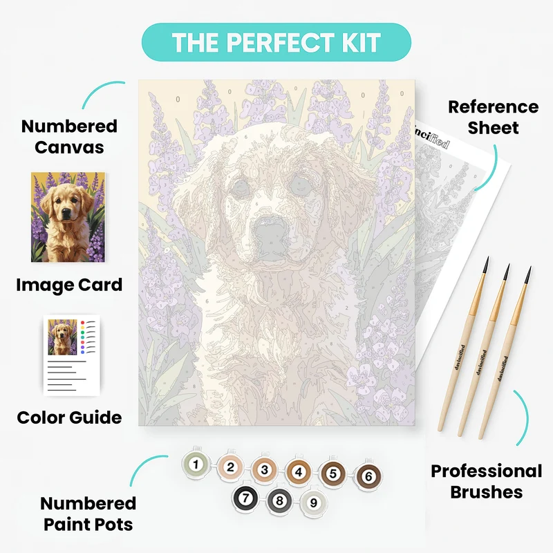 Golden Retriever in Purple Lavender Field - Paint by Numbers Kit