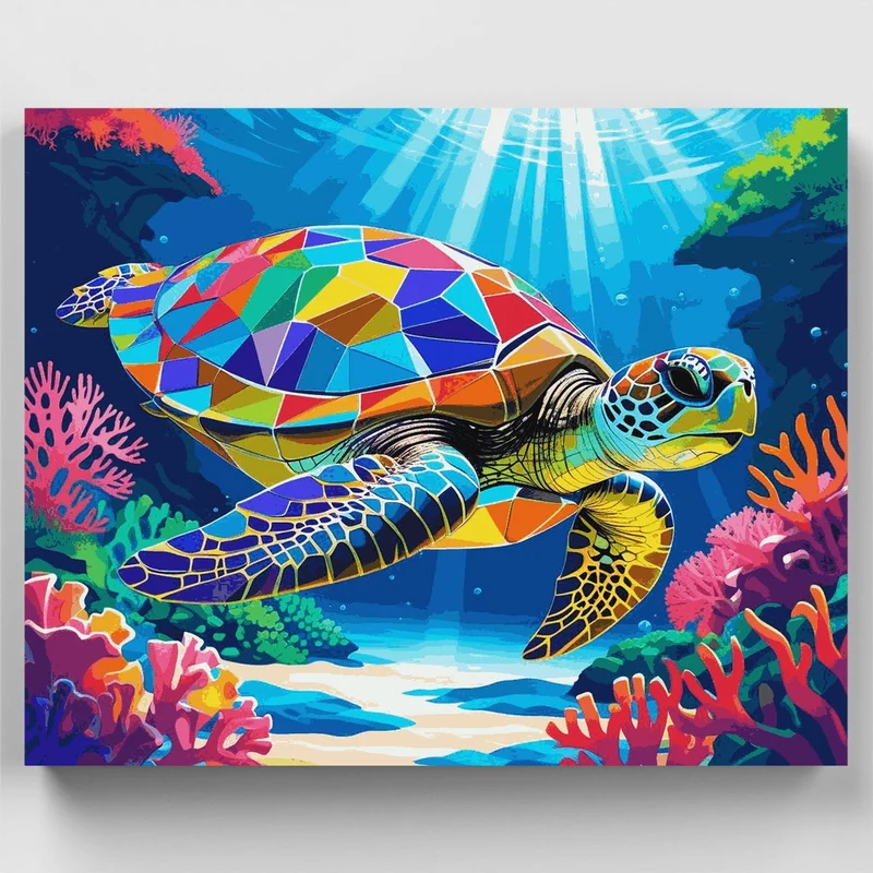Vibrant Sea Turtle in Coral Reef - Paint by Numbers Kit
