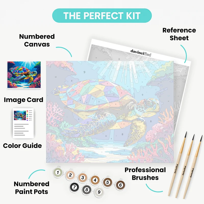 Vibrant Sea Turtle in Coral Reef - Paint by Numbers Kit