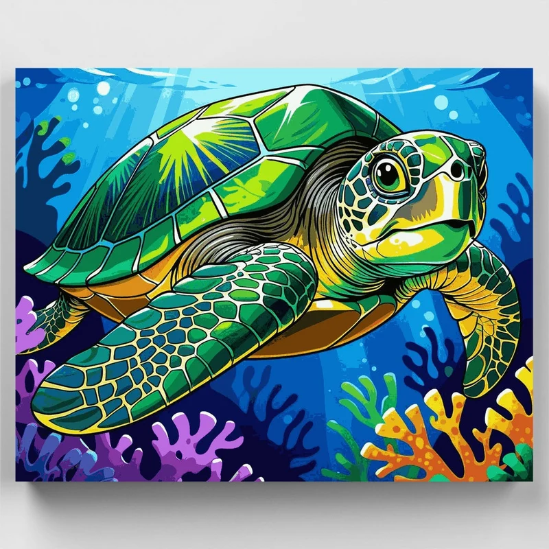 Vibrant Sea Turtle Underwater Adventure - Paint by Numbers Kit