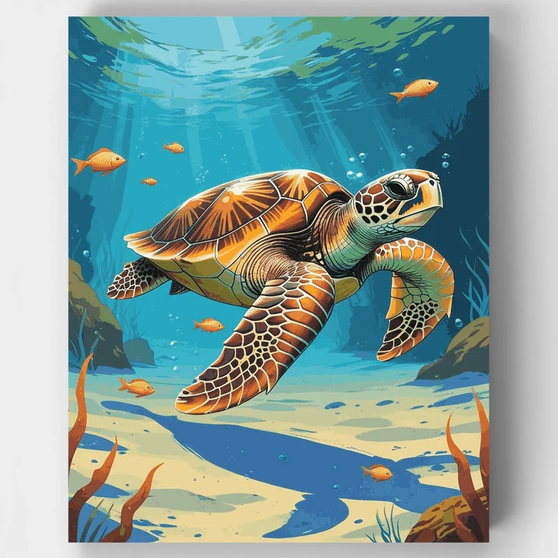Sea Turtle Swimming Underwater - Paint by Numbers Kit