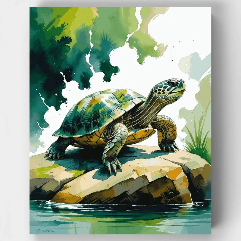 Majestic Turtle on Rocky Shoreline - Paint by Numbers Kit