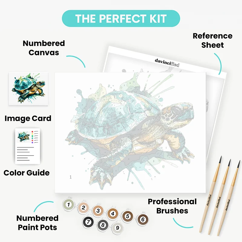 Watercolor Turtle with Vibrant Splash - Paint by Numbers Kit
