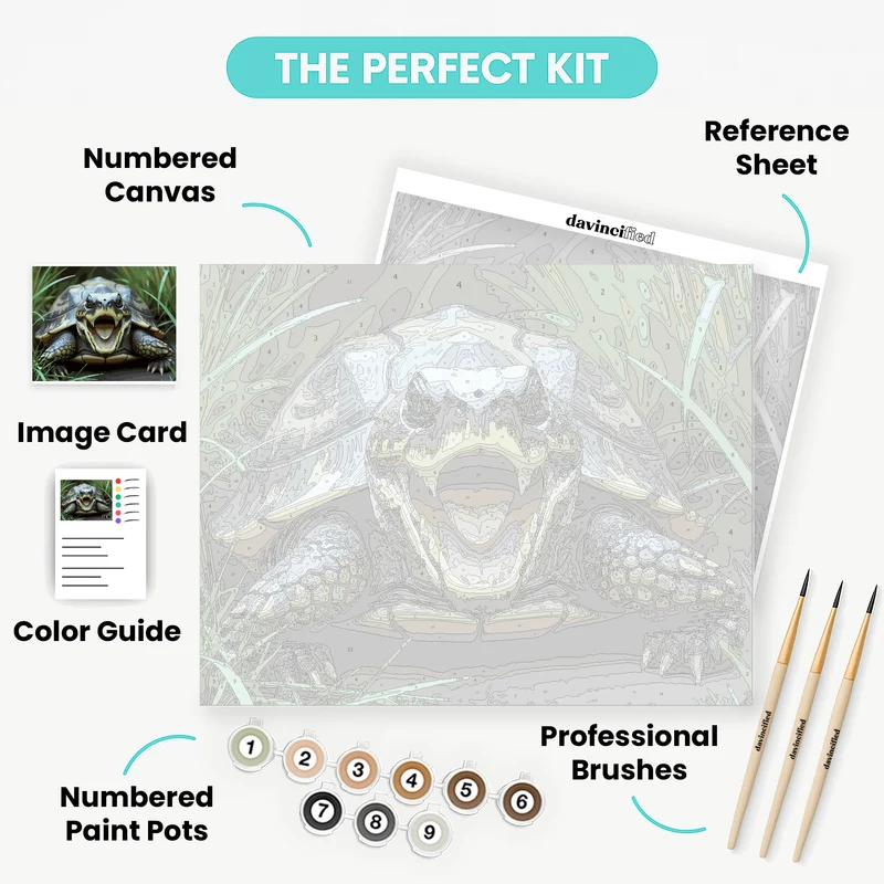 Fierce Turtle with Open Mouth - Paint by Numbers Kit