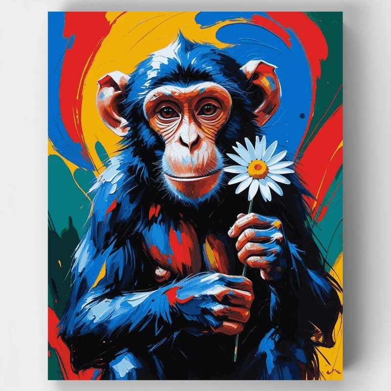 Colorful Chimp with Daisy - Paint by Numbers Kit
