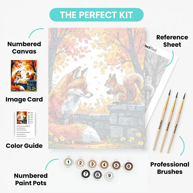 Fox and Squirrel in Autumn Forest - Paint by Numbers Kit