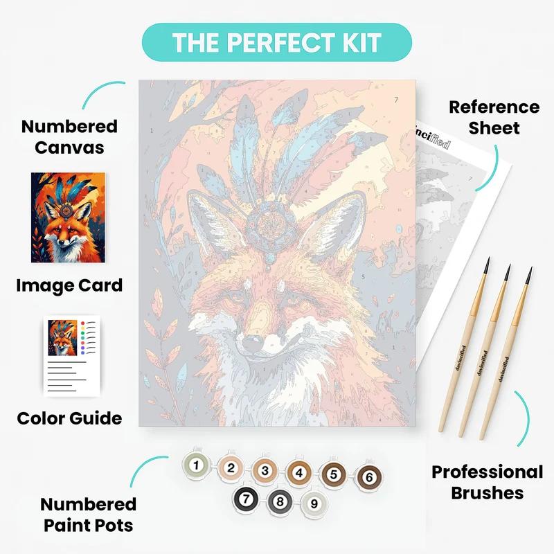 Mystical Fox with Feather Headdress - Paint by Numbers Kit