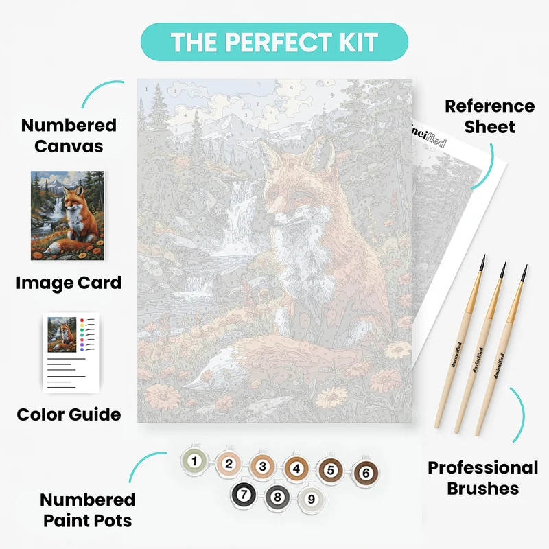 Red Fox by Mountain Waterfall - Paint by Numbers Kit