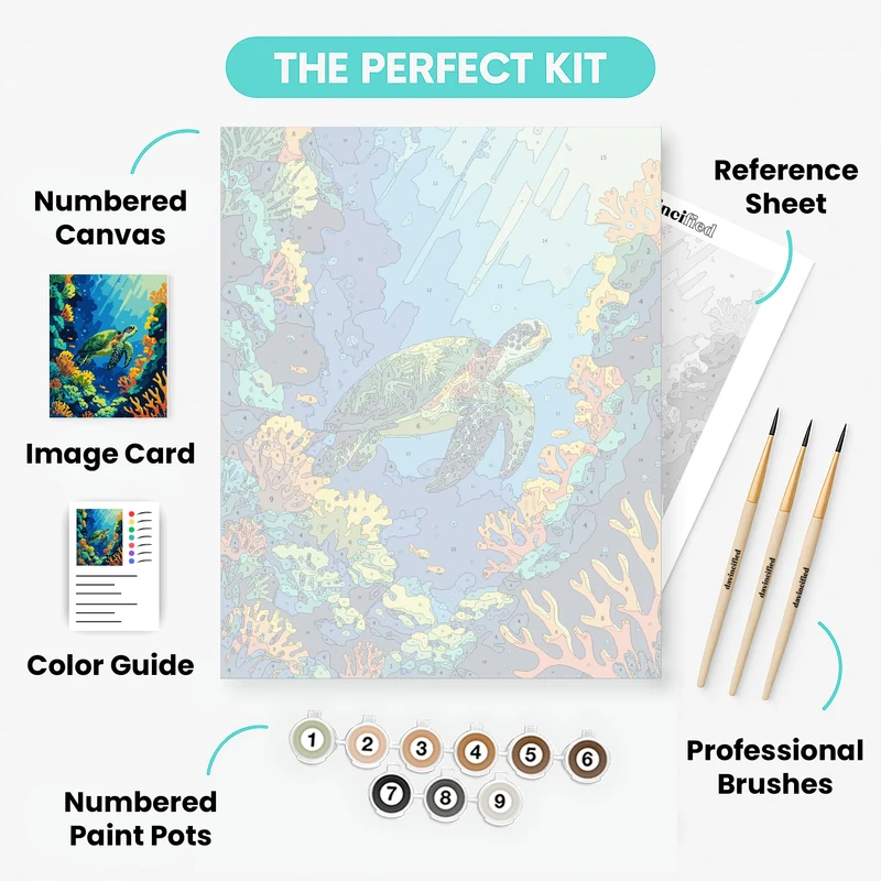 Sea Turtle Gliding Through Coral Paradise - Paint by Numbers Kit