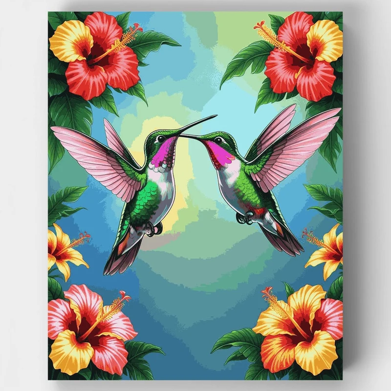 Hummingbirds and Hibiscus Flowers - Paint by Numbers Kit