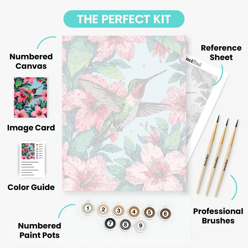 Hummingbird with Pink Hibiscus Flowers - Paint by Numbers Kit
