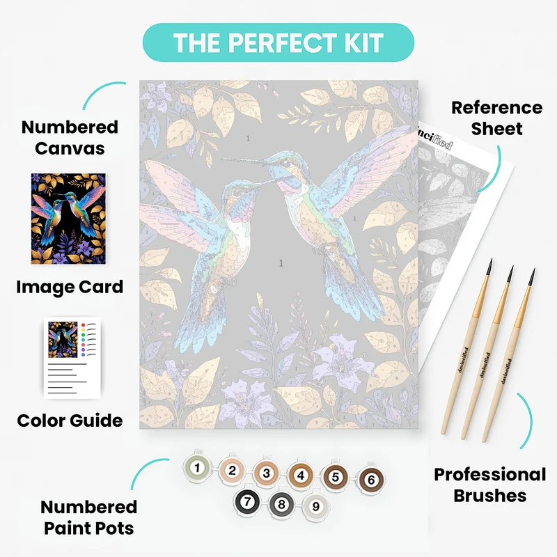 Vibrant Hummingbirds with Golden Leaves - Paint by Numbers Kit