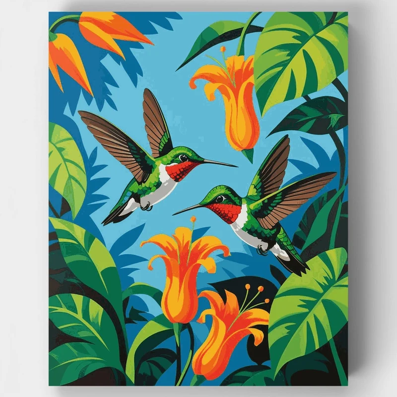 Vibrant Hummingbirds in Paradise - Paint by Numbers Kit