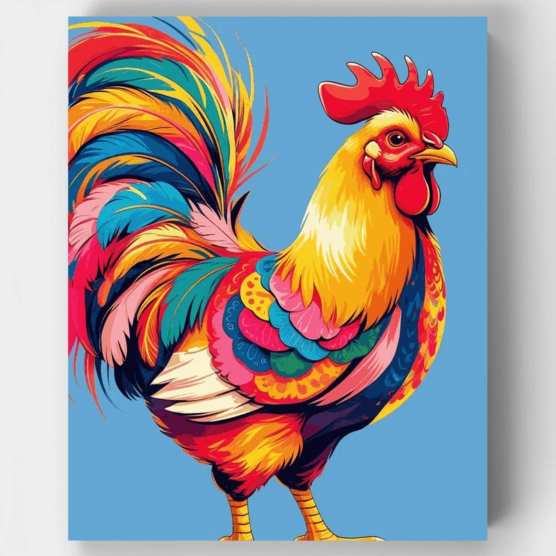 Colorful Rooster with Flowing Plumage - Paint by Numbers Kit