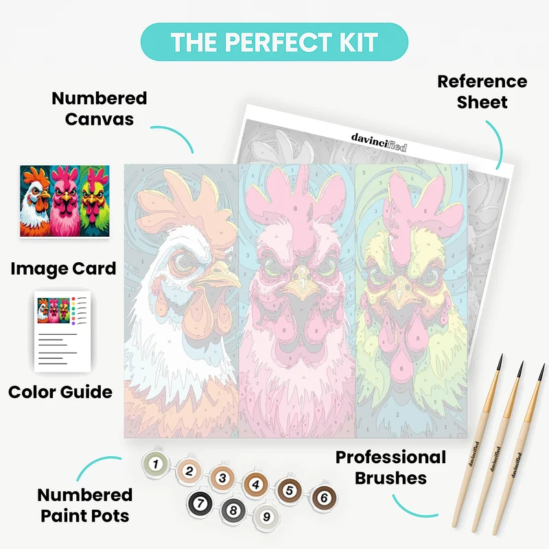 Vibrant Roosters Trio - Paint by Numbers Kit