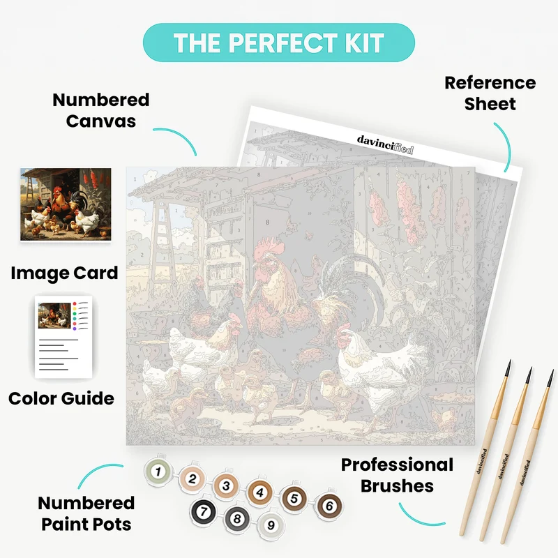 Rustic Farm Rooster Family - Paint by Numbers Kit