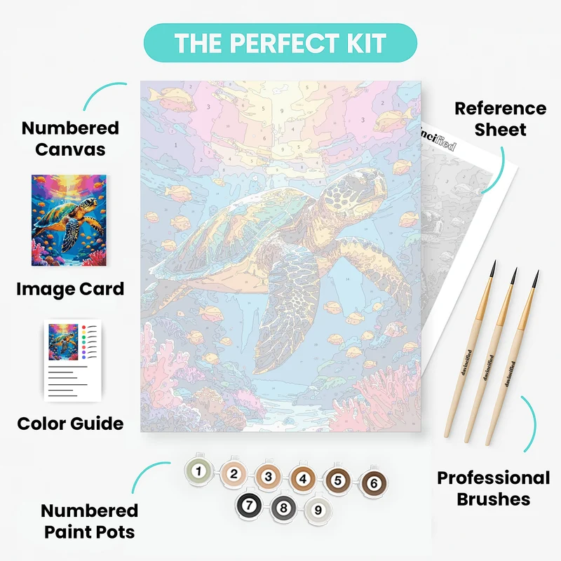 Glowing Sea Turtle Coral Adventure - Paint by Numbers Kit