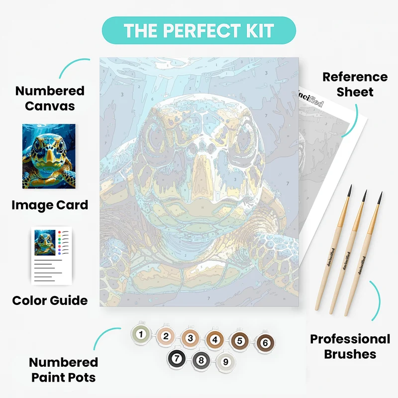 Vibrant Sea Turtle Underwater Portrait - Paint by Numbers Kit