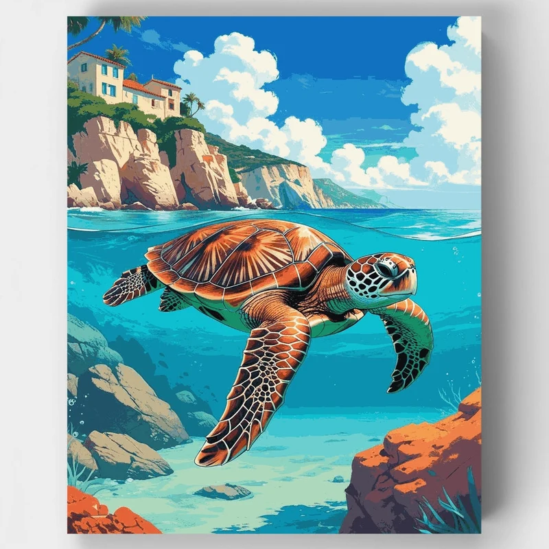 Mediterranean Sea Turtle Coastal Paradise - Paint by Numbers Kit