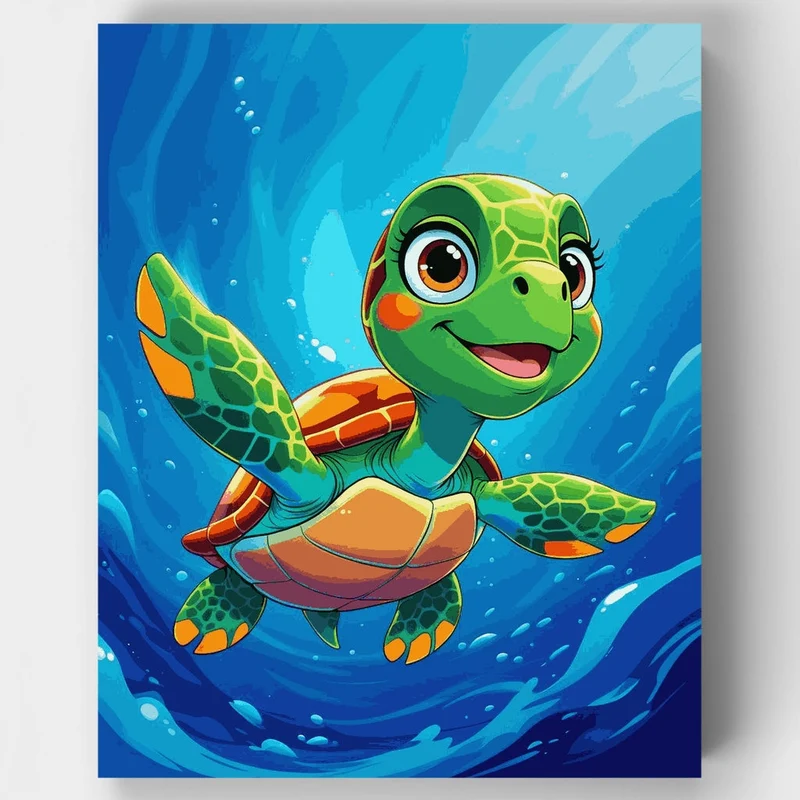 Cheerful Baby Sea Turtle - Paint by Numbers Kit