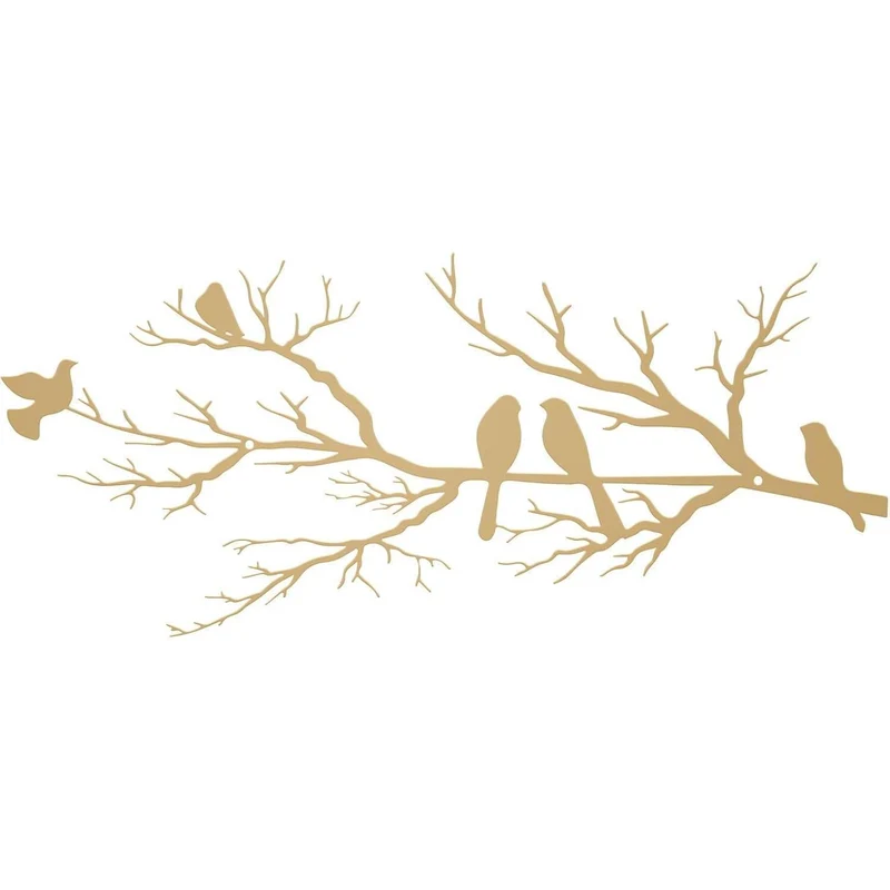 Metall Wanddeko Vögel auf Ast – Wandskulptur Gold Groß