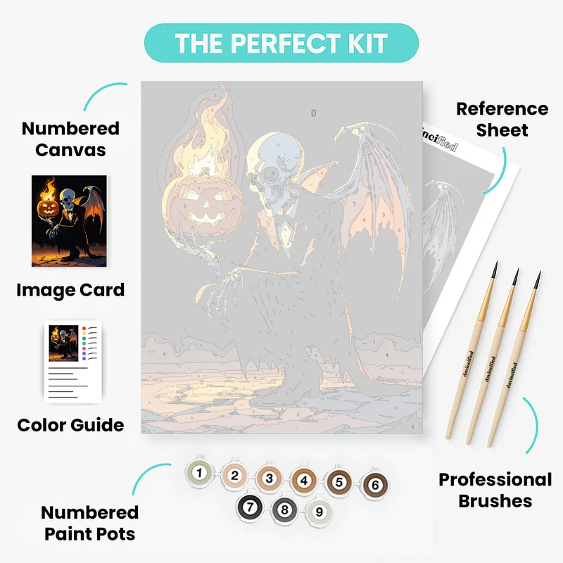 Skeletal Gentleman with Flaming Pumpkin - Paint by Numbers Kit