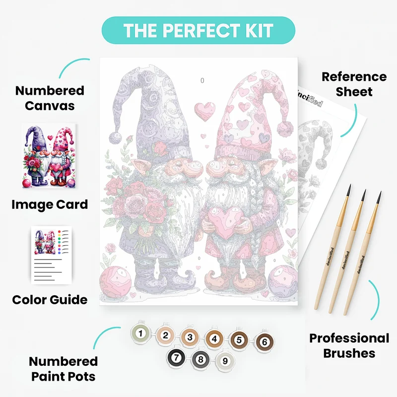 Valentine's Day Gnomes with Hearts and Flowers - Paint by Numbers Kit
