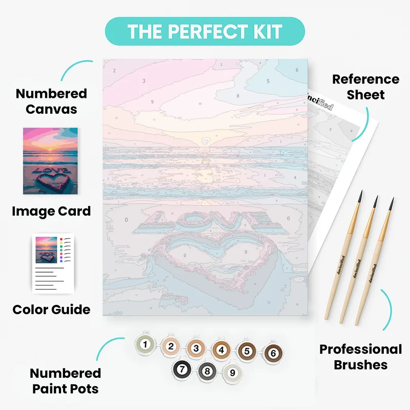 Love Heart Beach Sunset - Paint by Numbers Kit