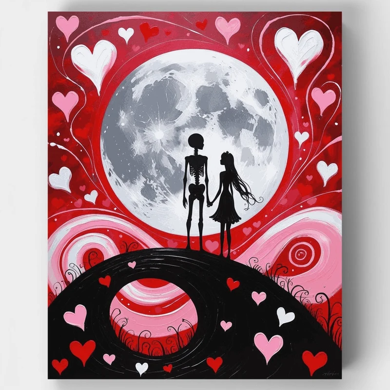 Skeleton Love Under Moon - Paint by Numbers Kit