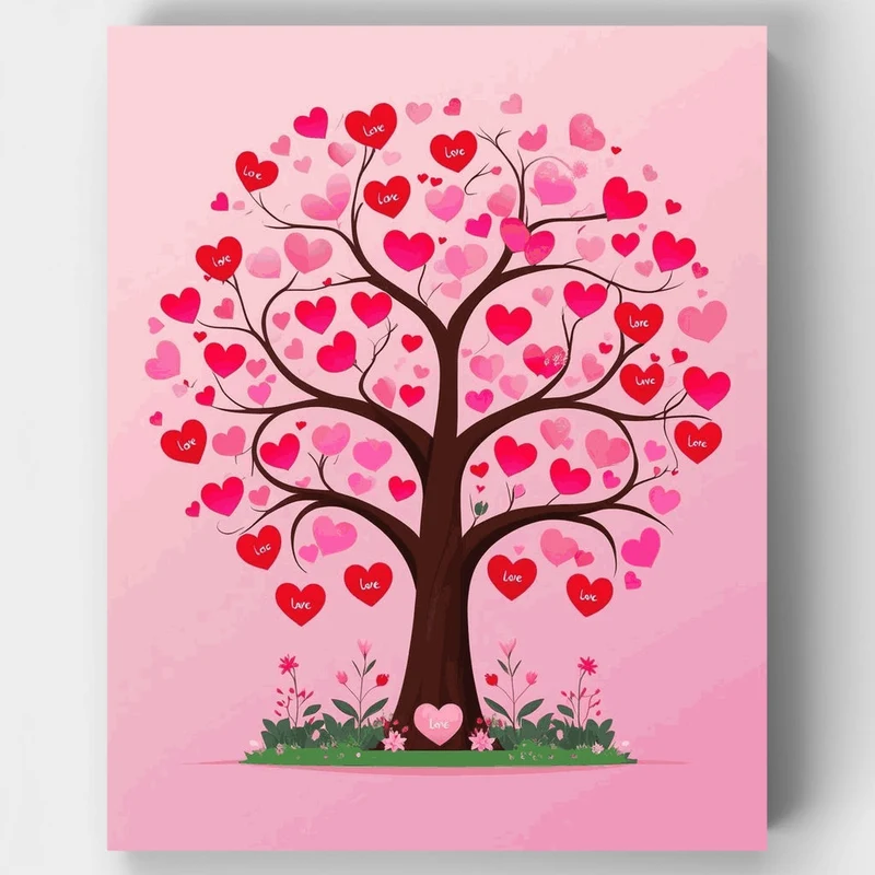 Love Tree with Hearts - Paint by Numbers Kit