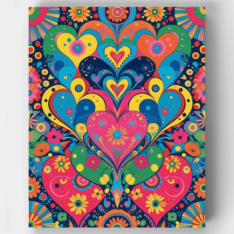 Vibrant Hearts and Flowers Folk Art - Paint by Numbers Kit