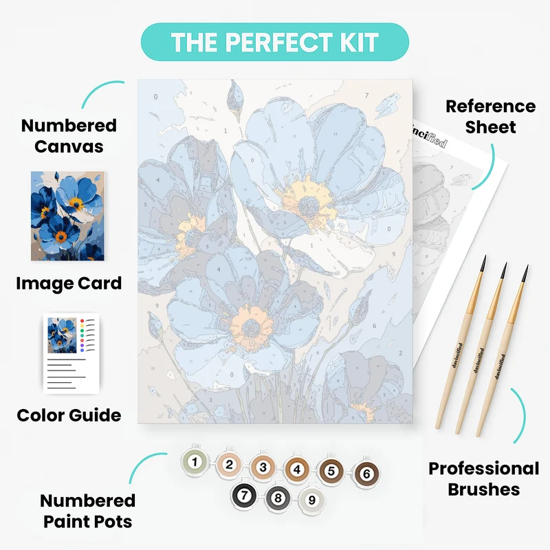 Blue Poppies with Orange Centers - Paint by Numbers Kit