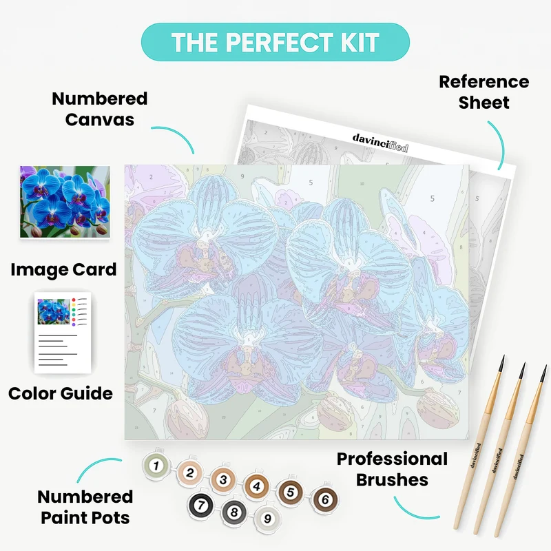 Vibrant Blue Orchid Cluster - Paint by Numbers Kit