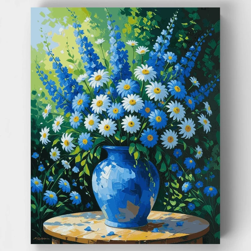 Blue Wildflower Bouquet in Ceramic Vase - Paint by Numbers Kit