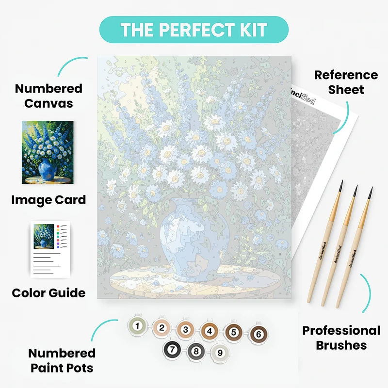 Blue Wildflower Bouquet in Ceramic Vase - Paint by Numbers Kit