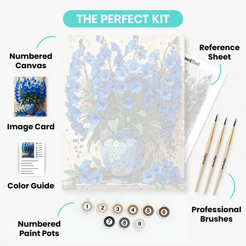 Blue Delphiniums in Vase - Paint by Numbers Kit