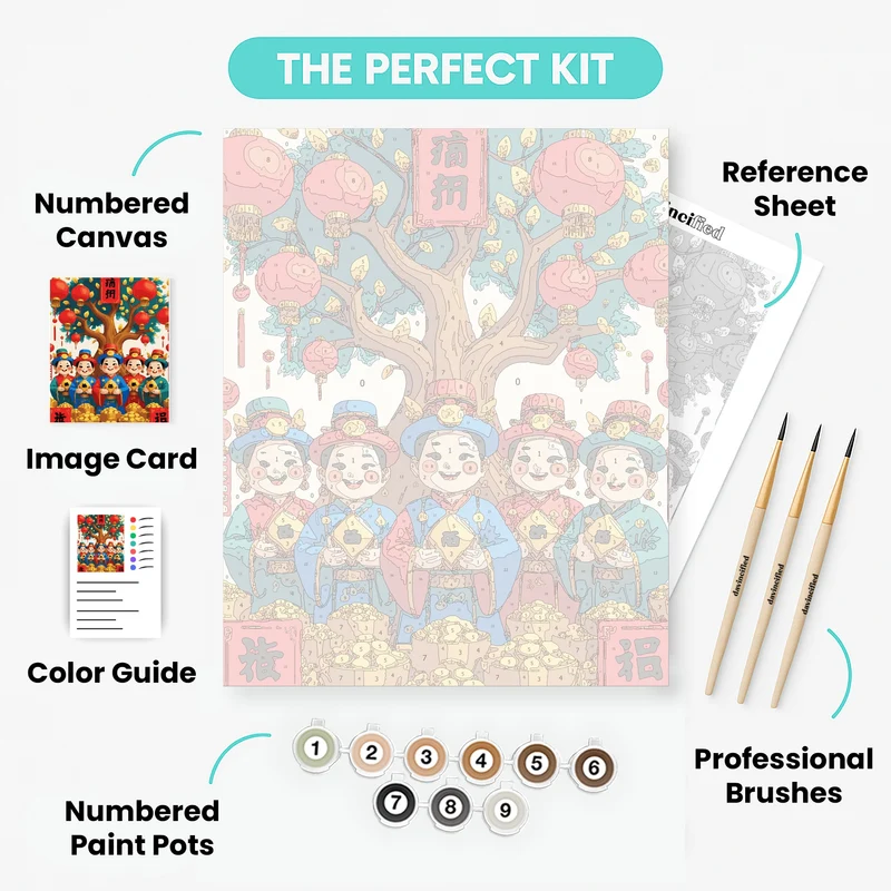 Chinese New Year Children with Red Lanterns - Paint by Numbers Kit