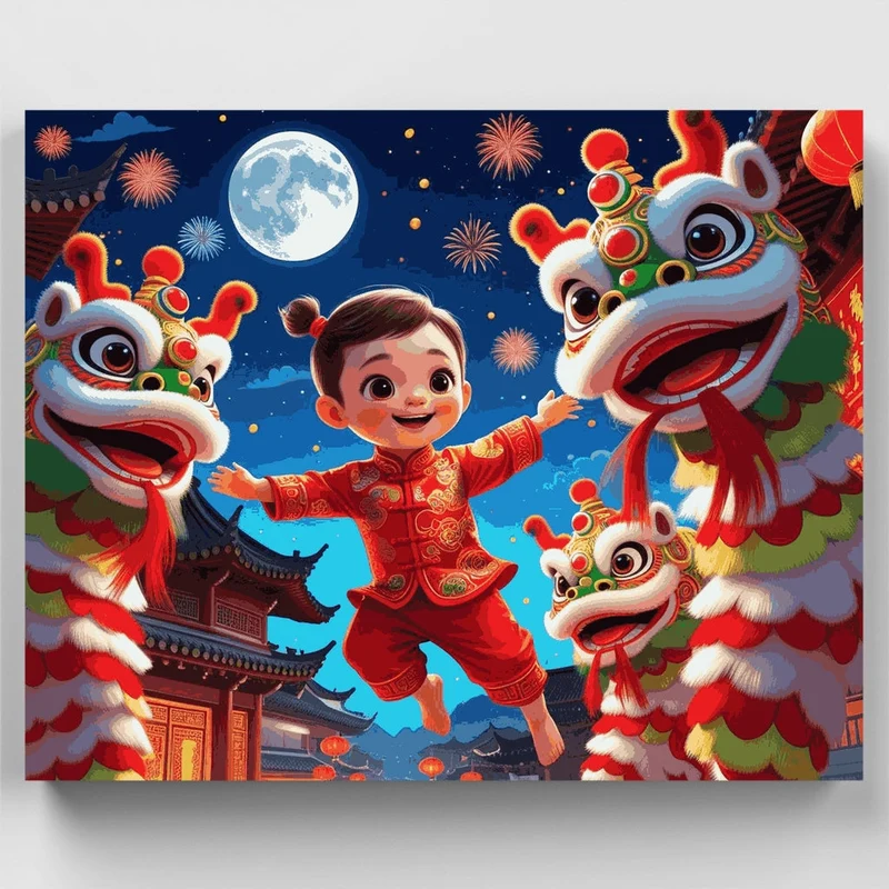 Chinese New Year Lion Dance Celebration - Paint by Numbers Kit