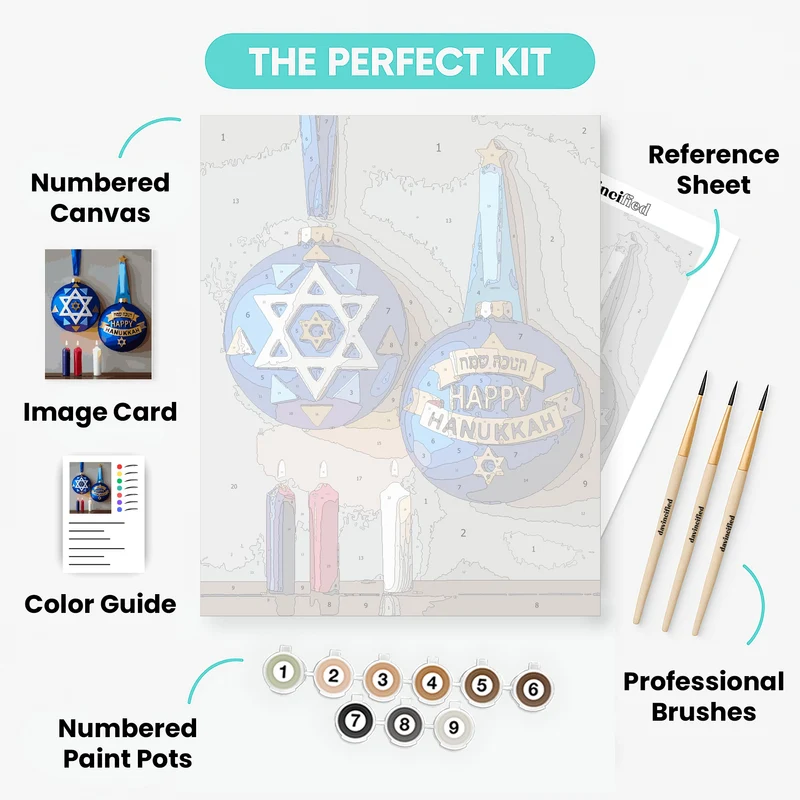 Happy Hanukkah Ornaments and Candles - Paint by Numbers Kit