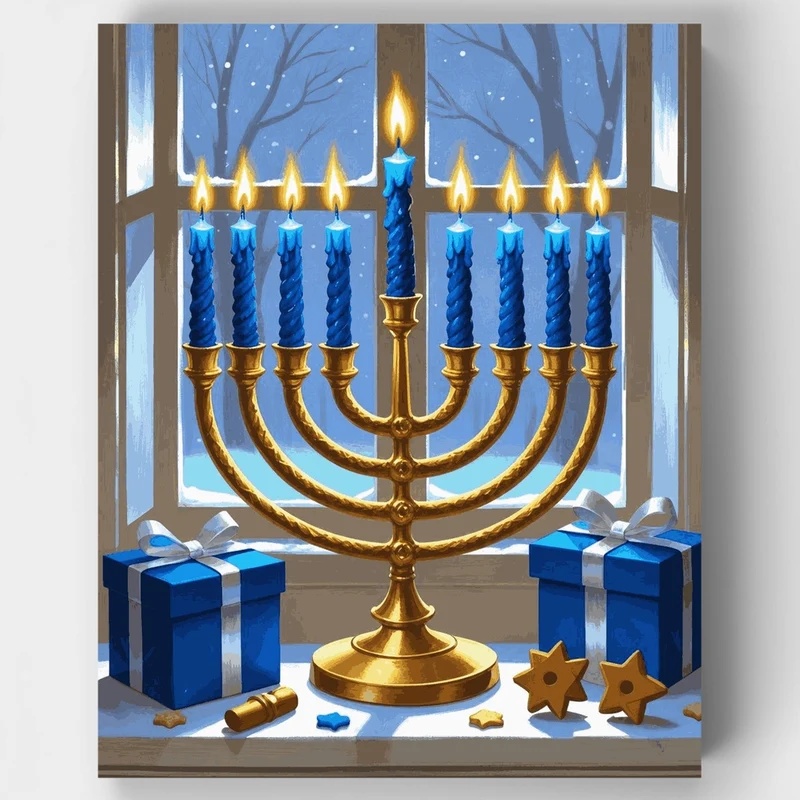 Menorah Winter Scene - Paint by Numbers Kit