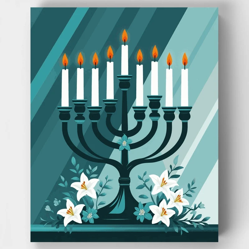 Hanukkah Menorah with White Lilies - Paint by Numbers Kit