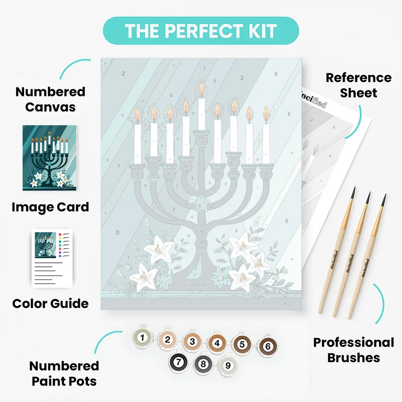 Hanukkah Menorah with White Lilies - Paint by Numbers Kit