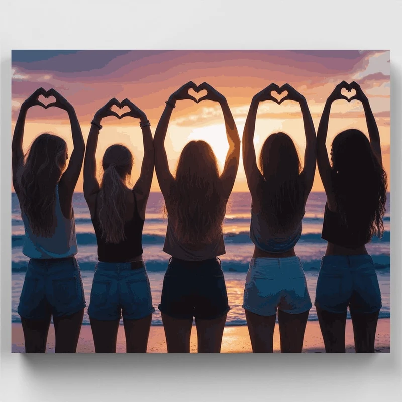 Friendship Hearts at Sunset Beach - Paint by Numbers Kit